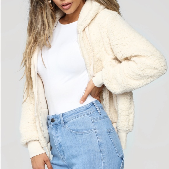 Cream colored fluffy jacket. "His bear jacket-Khaki" - Picture 5 of 7